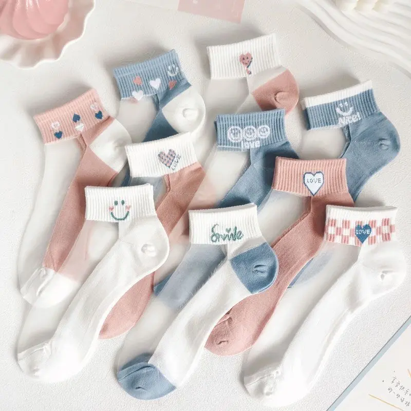 New Women's Socks Summer Thin Cotton Sole Crystal Silk Socks Anti-Slip Short Boat Socks Ice Silk Breathable Non-Slip Sweat-Absorbing