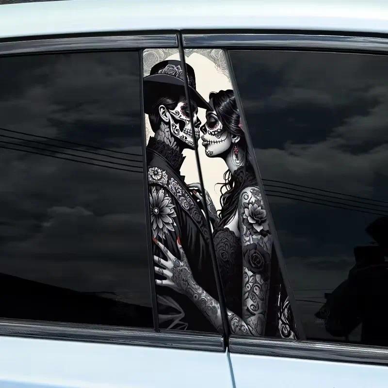 1PC Gothic Skeleton Couple Car Stickers Auto B Pillar Waterproof Halloween Decor DIY Car Doors Pillar Sunscreen Vinyl Decals 7