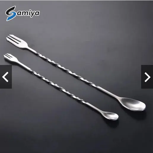 Long bar spoon 32cm dan 26cm / long tea spoon / sendok teh panjang cocktail mixing bar spoon fork 2