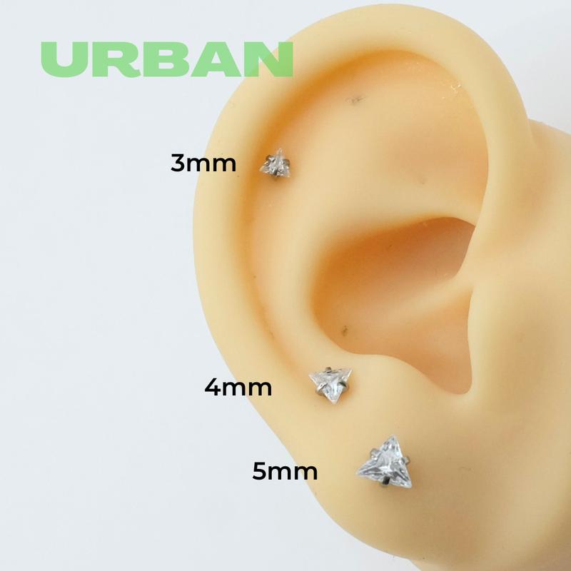 Product Introduction of [BÁN THEO CHIẾC] [BẤM] Khuyên Tai Thép Y Tế Unisex Đá Tam Giác Màu Bạc Bi Tròn Không Gỉ Sét Không Ngứa Không Đen Urban 21