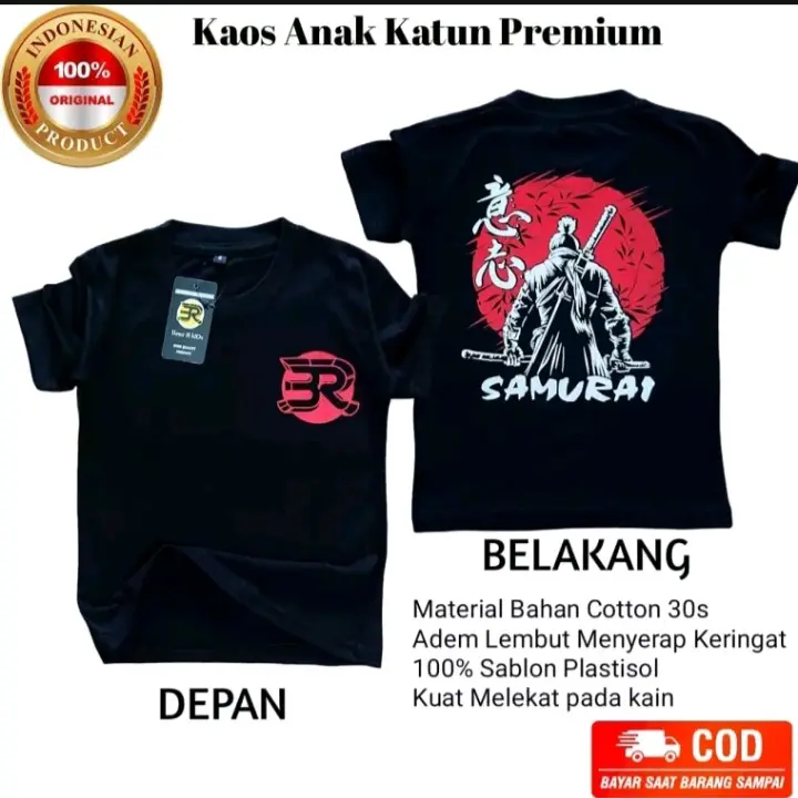 kaos anak samurai/kaos anak warna hitam keren Katun Fashion