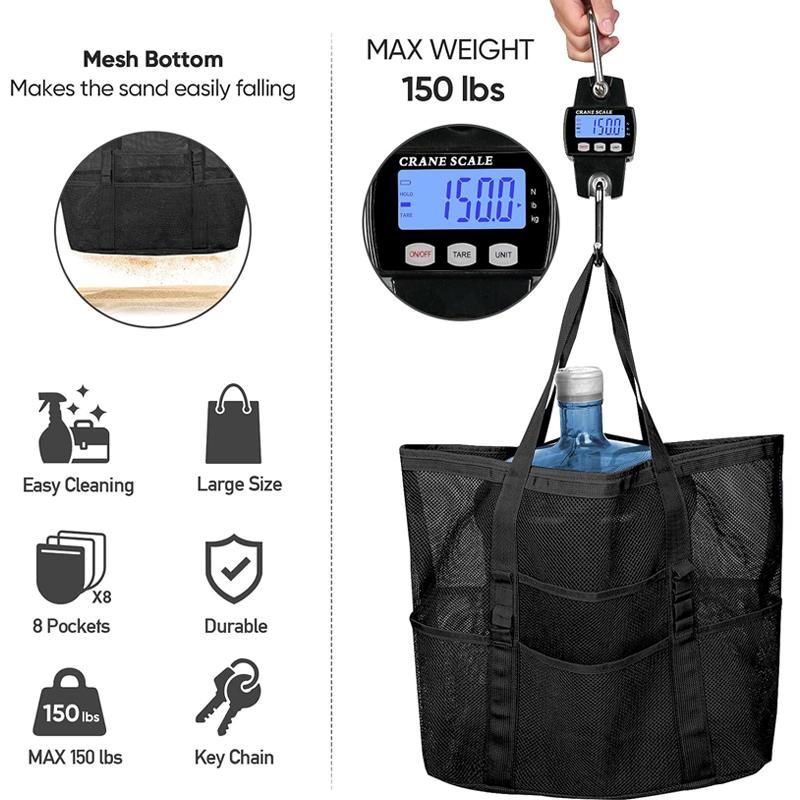 Large Capacity Mesh Beach Bag, 1 Count Portable Folding Mesh Beach Bag, Outdoor Sports Storage Bag for Swimming & Beach 2