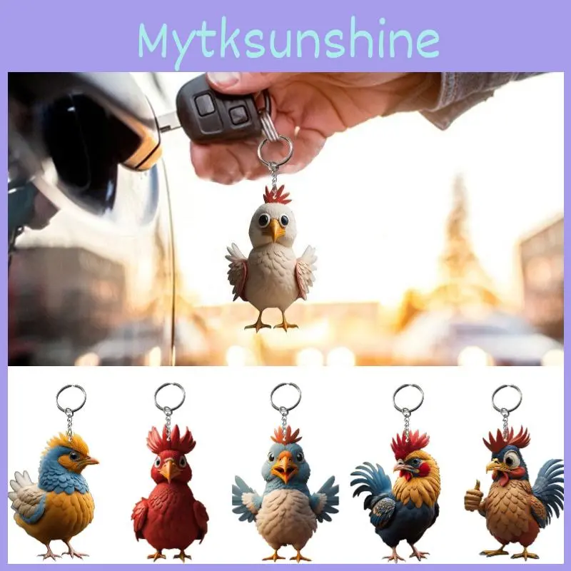 Vibrant Cartoon Chicken Keychain Key Ring Pendant Acrylic Decoration For Any Occasion