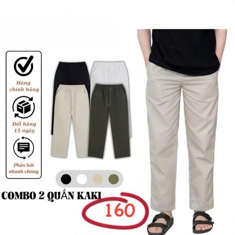 ( COMBO 2 QUẦN KAKI ) FOM XUÔNG Nam Nữ Cạp Chun Ống Rộng Lưng Cao Chất Liệu Kaki mềm mịn thoáng mát