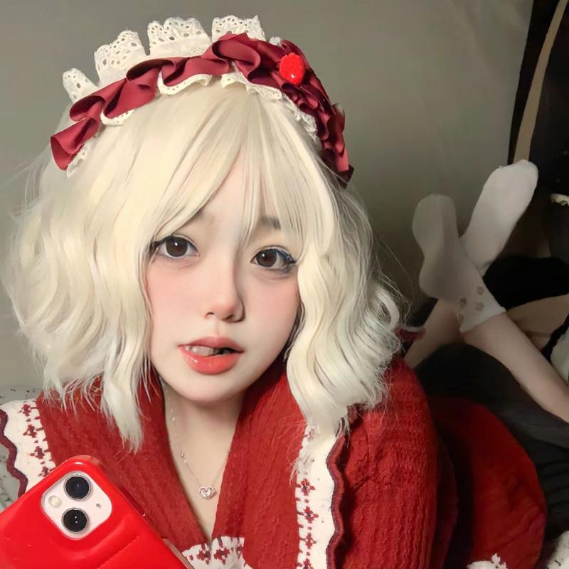 Product Introduction of 2024 Creamy-white Wig Women's Short Hair Cute Anti-Aging Short Curly Hair Small Curls Bobhaircut Artificial Human Hair Natural Full-Head Wig 5