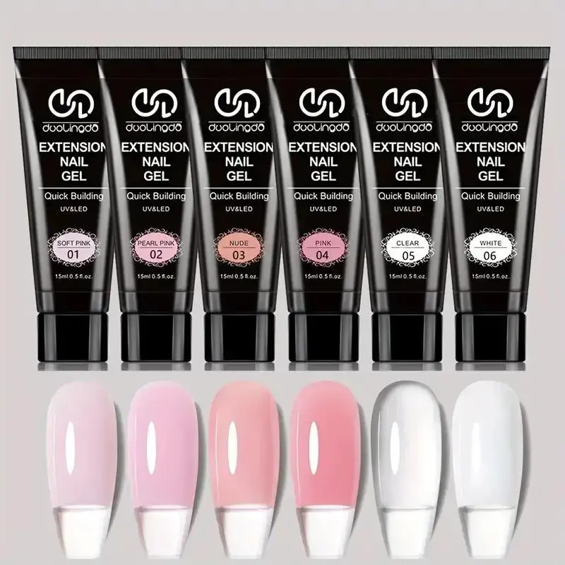6-color Gel Nail Polish Set, 1 Set Spring Jelly Color Series Manicure Extension Gel For Women & Girls