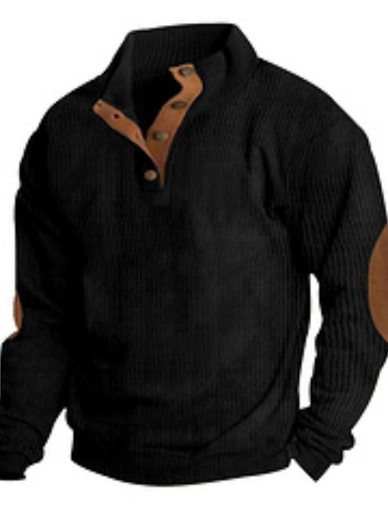 Product Introduction of Men's Regular Fit Patched Detail Stand Collar Sweatshirt, Casual Long Sleeve Pullover for Spring & Fall, Fashion Men's Top for Daily Wear 9