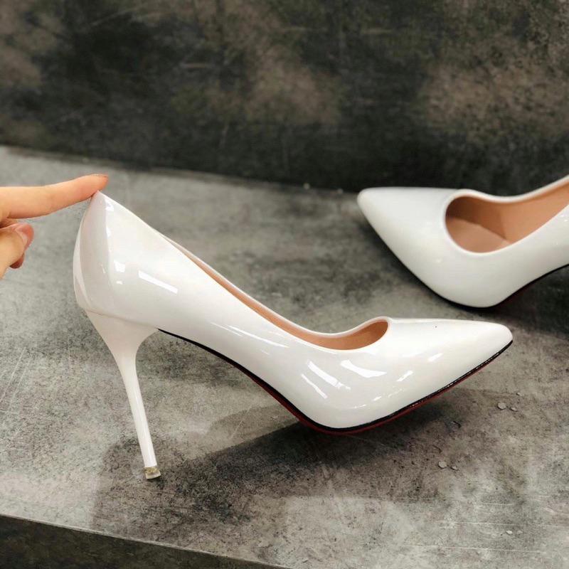 Giày cao gót da bóng lót đế đỏ - ND4 gót 9p ( chân gày nhỏ lùi size). Nữ Shoes