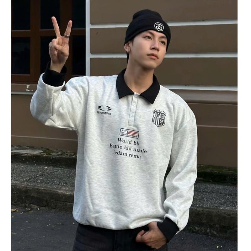 Áo Sweater Polo chất liệu Nỉ 2 da, Nỉ cotton nam nữ Unisex SIXHUMAN HM100  Có Cổ Menswear Có Cổ