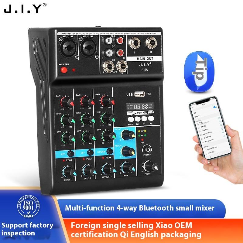 4-Way mixer, home computer recording sound card live broadcast, stage mixer, small USB Bluetooth DJ mixer Audio Smartphone 2
