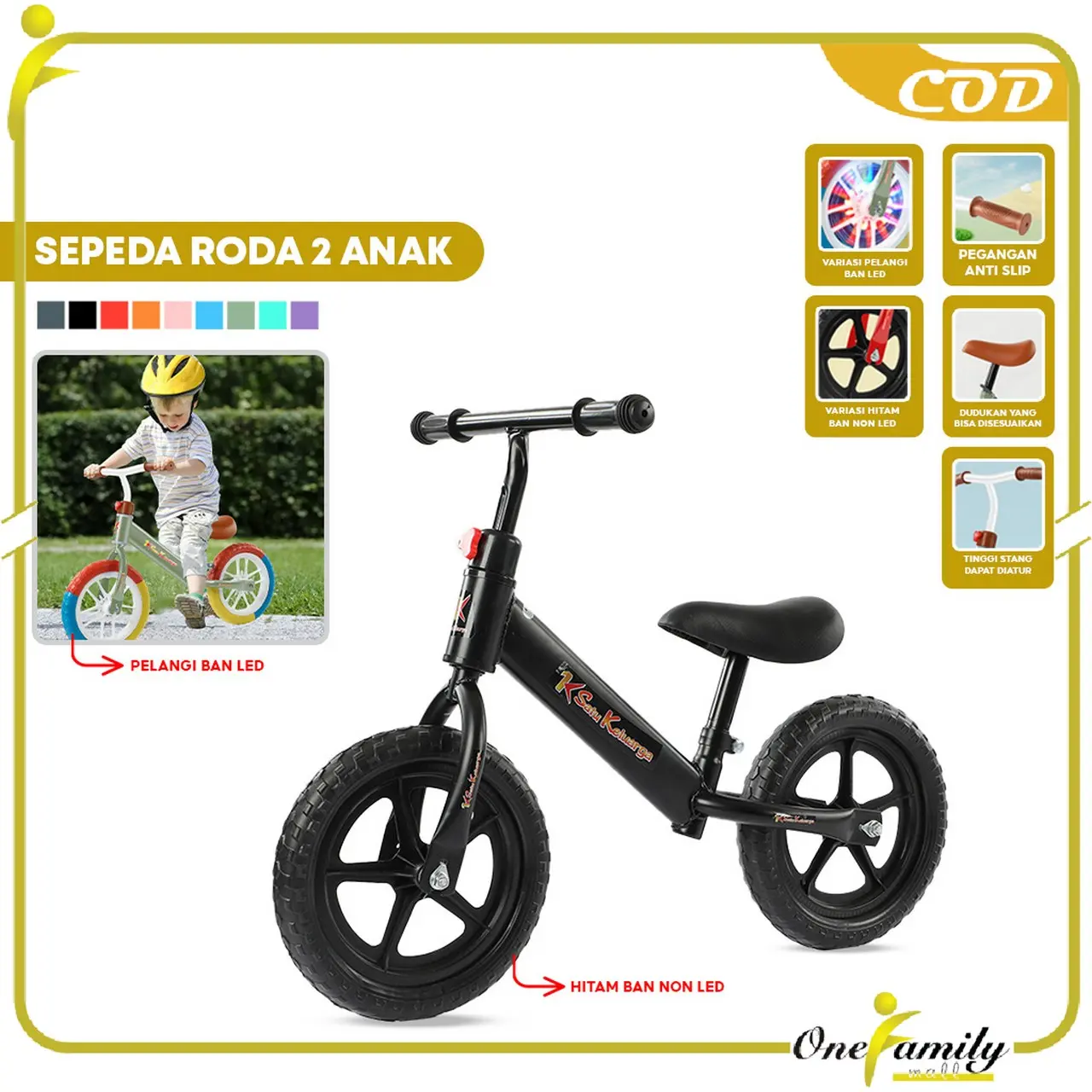 COD OFM M341 Sepeda Balance Bike Tanpa Pedal Roda 2 Anak Ride On Toys