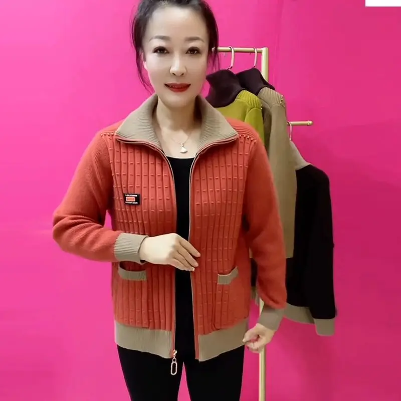 Áo Cardigan Dệt Kim, Thời Trang, Dành Cho Phụ Nữ Trung Người Già Và Cao Tuổi, Dài Tay, Phổ Biến Vào Mùa Thu 2024, Quần Áo Nữ Ngắn, Khâu Màu, Cổ Xoay, Áo Mặc Bên Ngoài Đính Cườm, Thích Hợp Cho Mẹ