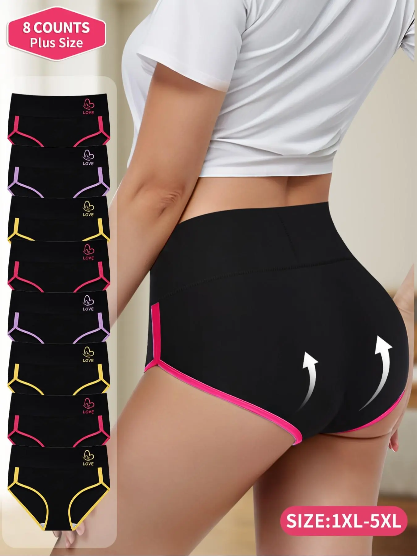 【Plus Size】 Butterfly & Letter Print Contrast Binding Brief, Soft Comfy Breathable Fit Panty for Daily Wear, Knickers for Women, Women's Underwear for All Seasons