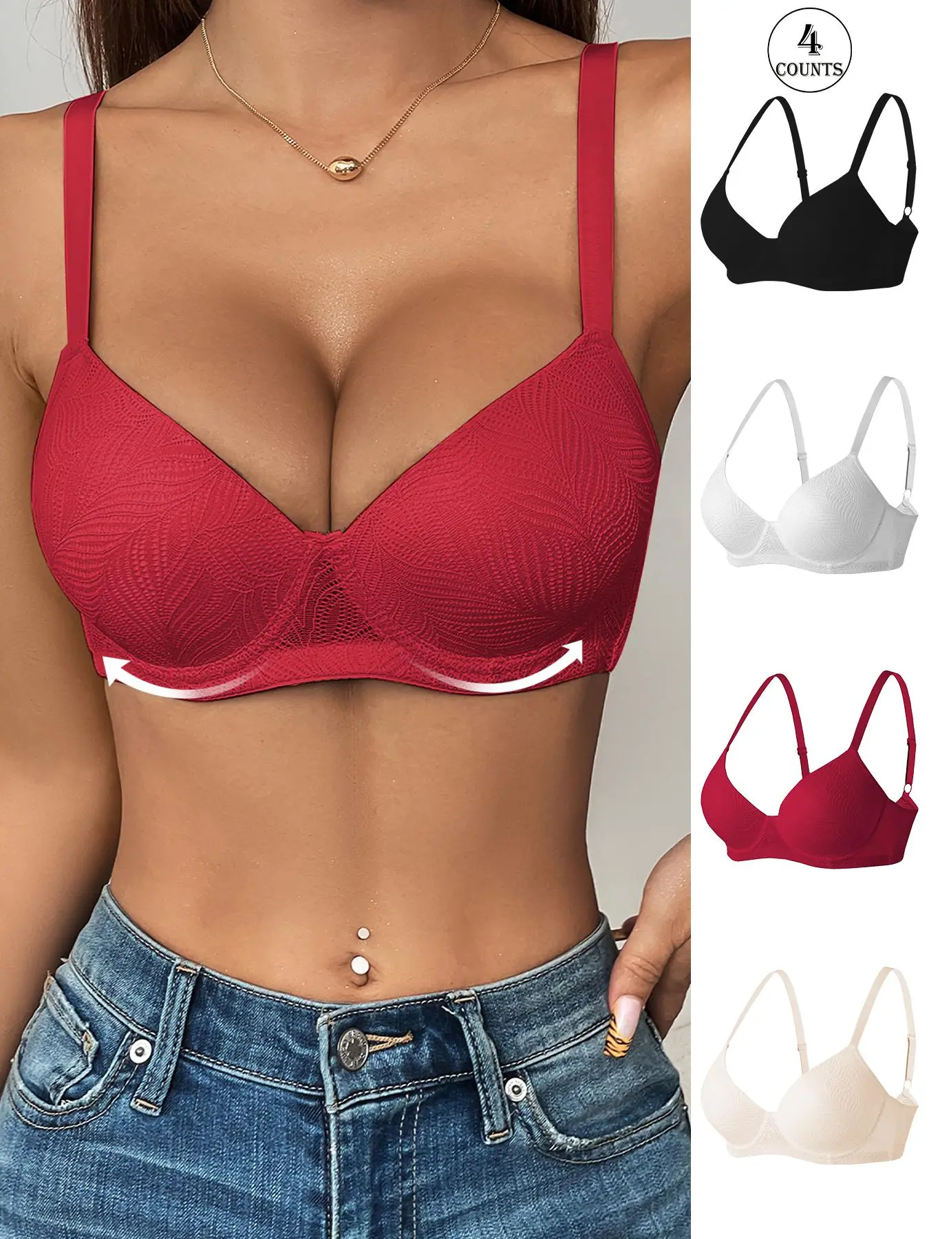 Women's Solid Color Underwire Bra, Soft Comfortable Breathable Push Up Bra, Lingerie for All Seasons