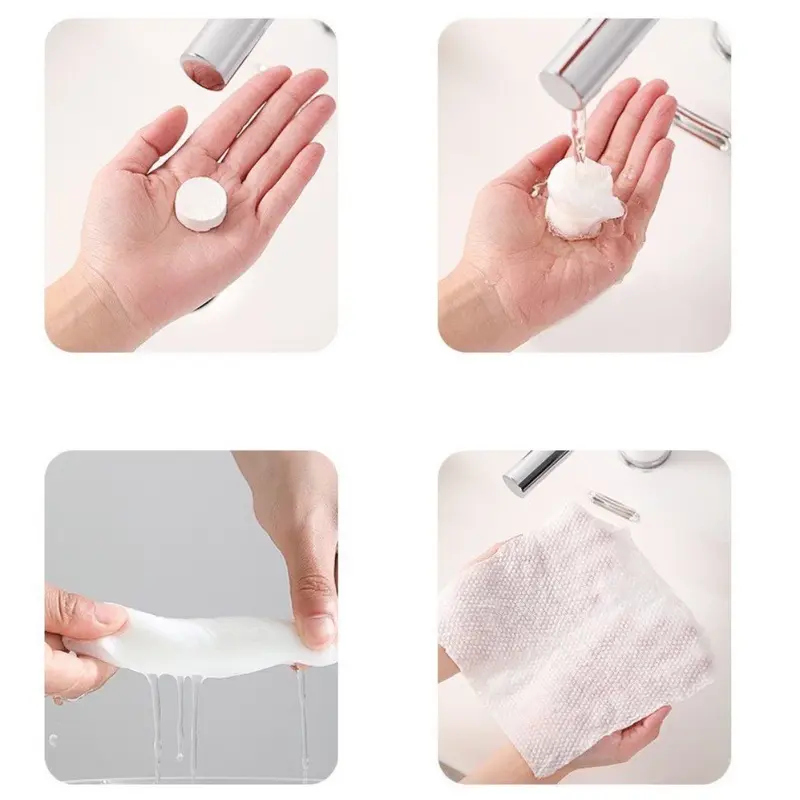 Combo 10 Khăn giấy nén rửa mặt tẩy trang dạng viên kẹo rất tiện khi đi du lịch, đi chơi, đi làm, đi học 2X MART 6