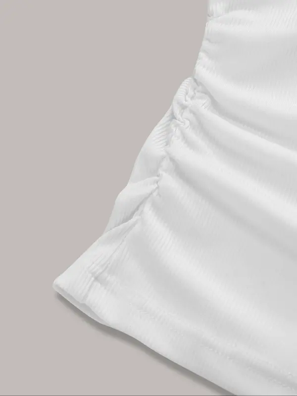 Women's Solid Contrast Lace Trim Tube Top, Casual Bow Decor Ruched Ribbed Top for Summer, Ladies Clothes for Daily Wear 4