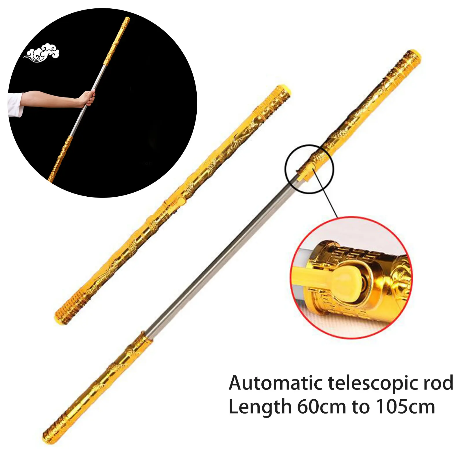 Golden Wukong Ruyi Jingu Bang 60cm Automatic Expansion Auspicious Cloud Relief Play Cosplay Prop Sticks