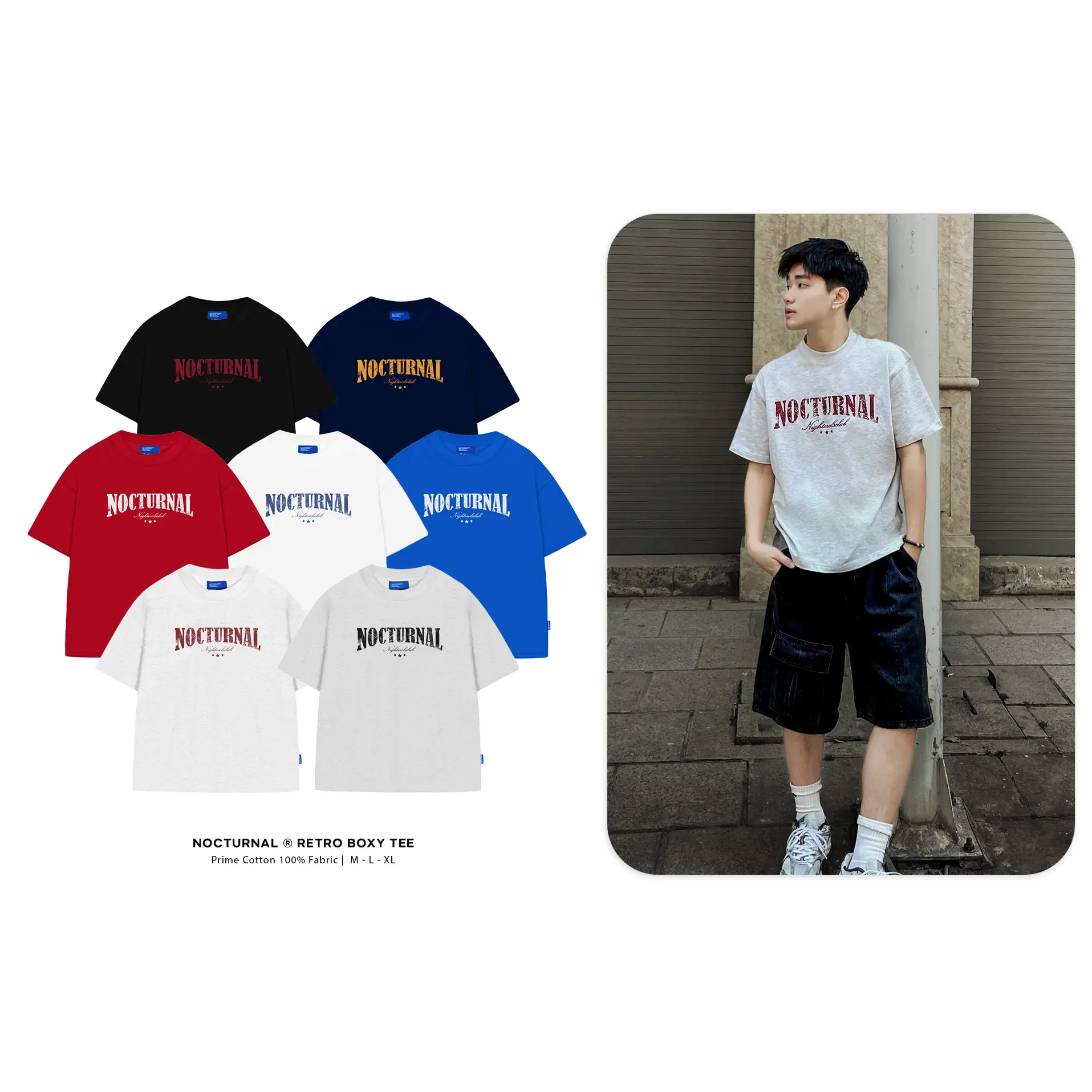 [NEW COLORS] Áo Thun In Form Boxy NOCTURNAL Retro Boxy Tee Cotton 100% Nam Nữ Unisex Localbrand