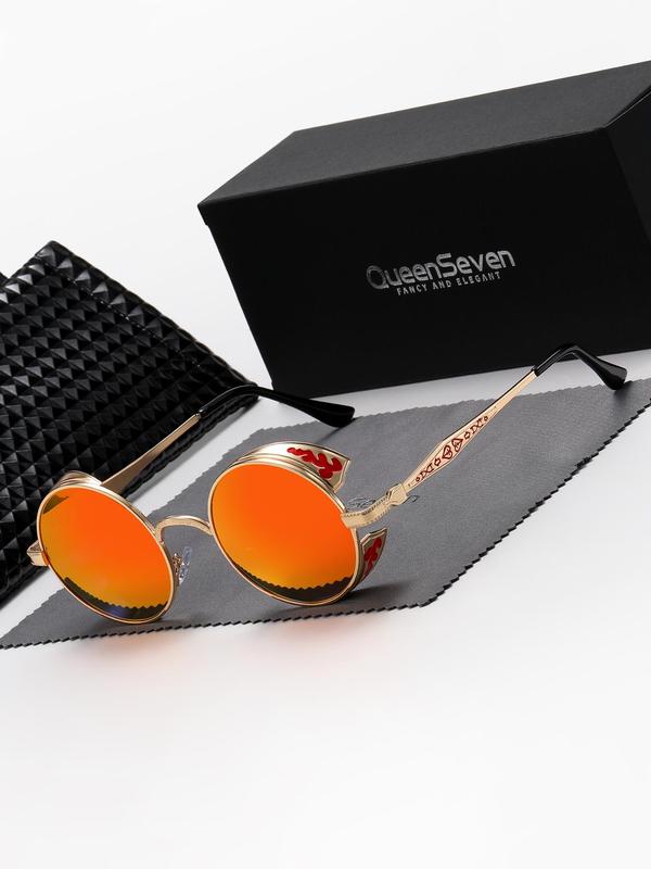 Unisex Street Style Polarized Sunglasses for Everyday Use, Trendy Punk Round Frame Sunglasses, Fashionable Vintage Accessories for Trip & Driving Use with Glasses Cloth &  Bag 3