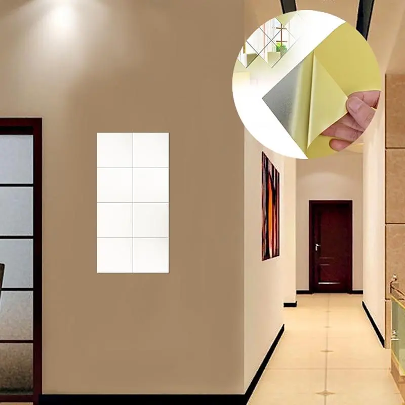 PROMO 9 PCS  - Stiker Cermin Dinding Anti Pecah Tempel Persegi Rectangular 15X15cm Kotak Mirror Wall Decoration PVC 2