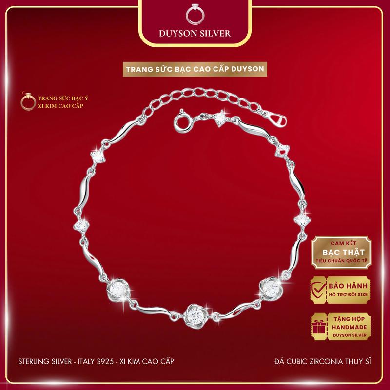 Vòng tay bạc Ý 925 Mạ vàng trắng cao cấp Duyson Silver Lắc tay bạc hoa hồng đính đá lấp lánh ROSE CHARM