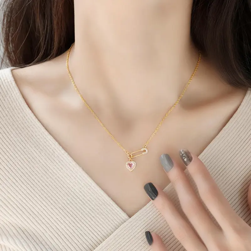 Vòng Cổ Mặt Dây Chuyền Trái Tim, Ghim An Toàn Cho Nữ, Thời Trang, Cá Tính, Vòng Cổ Ghim Sang Trọng, Nhẹ, M2E8 4
