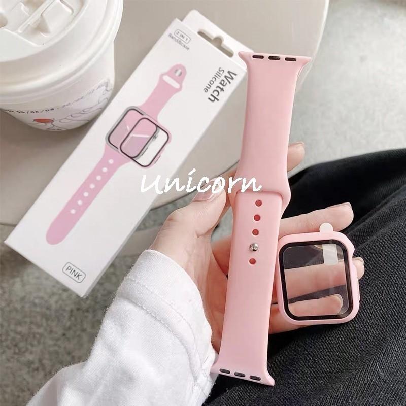 2 In 1 Set Case With Strap for Apple Watch Ultra 9 8 7 6 5 4 3 2 1 SE 41mm 45mm 40mm 44mm 49mm Soft Silicone Rubber Sports Bracelet For iWatch Band 9