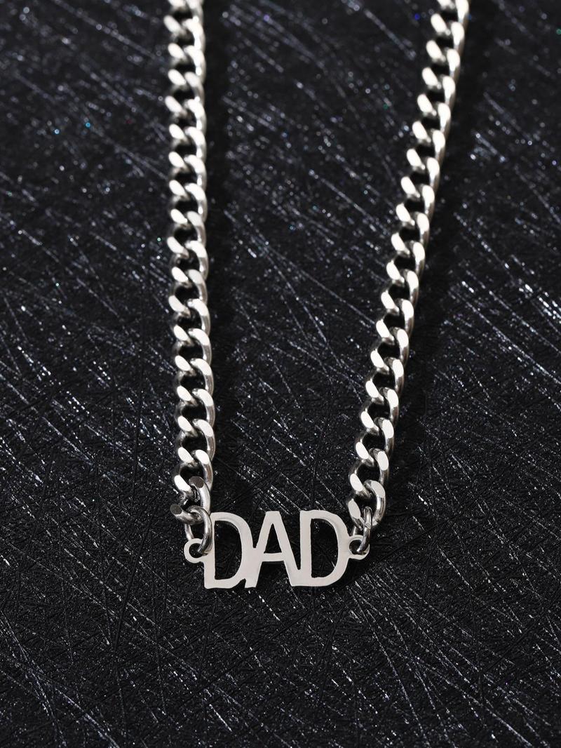 Product Introduction of Men's Punk Style Fashion DAD Letter Design Pendant Necklace, Casual Trendy Chain Necklace For Party Decoration, Elegant All-match Fashion Accessories for Daily Wear, Without Box 3