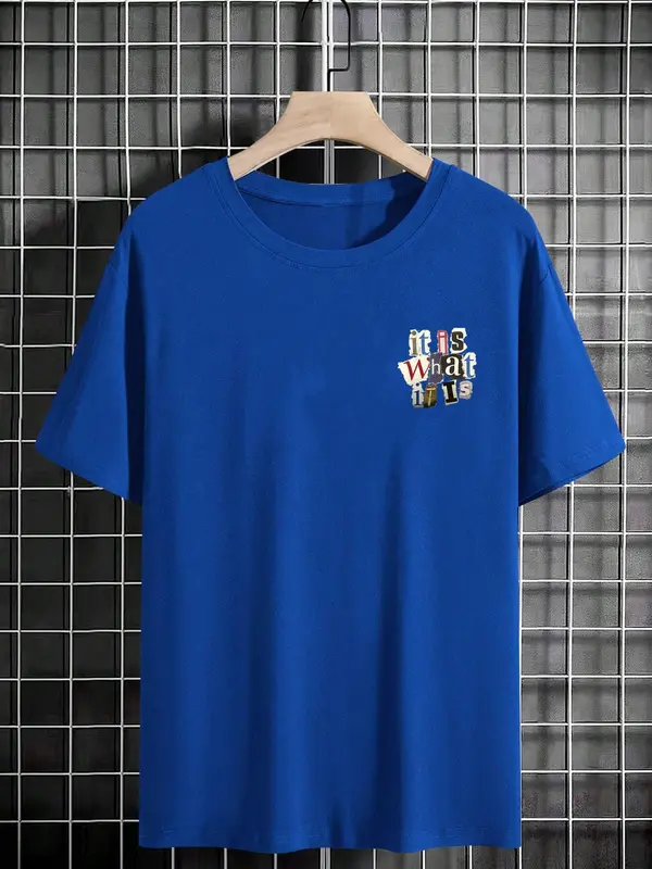 Men's Letter Print Round Neck Tee, Regular Fit Casual Drop Shoulder Short Sleeve T-shirt for Summer,  Graphic Tees, Men's Summer Clothes for Daily Wear 3