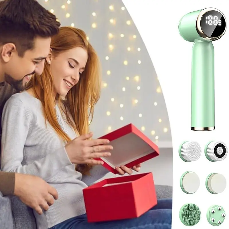 6 in 1 Ultrasonic Electric Facial Cleansing Brush, Hot & Cold Sound Wave Facial Oil Removal & Cleansing Brush, Skin Massage Machine, Beauty Device, Comfort 2