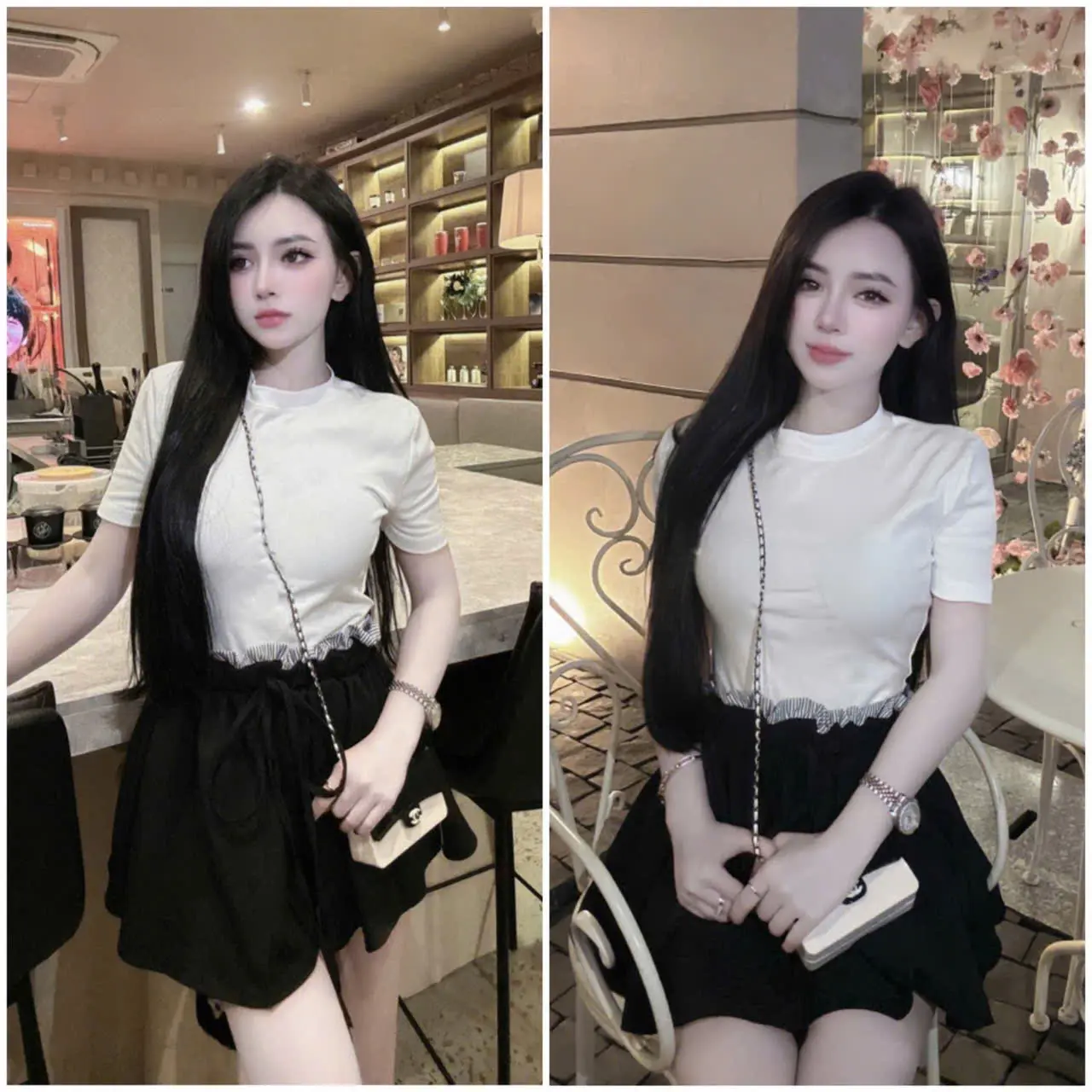 Sét áo cộc tay trắng Siêu Xinh + Chân Váy tôn dáng sang chảnh tôn dáng - Dành Cho Nữ "TOP WOMEN"
