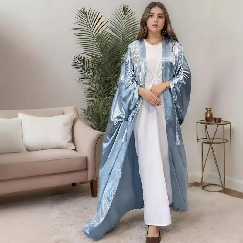 Áo Choàng Satin, Trkiye Trơn, Cỡ Lớn, Abaya, Thanh Lịch Và Đơn Giản