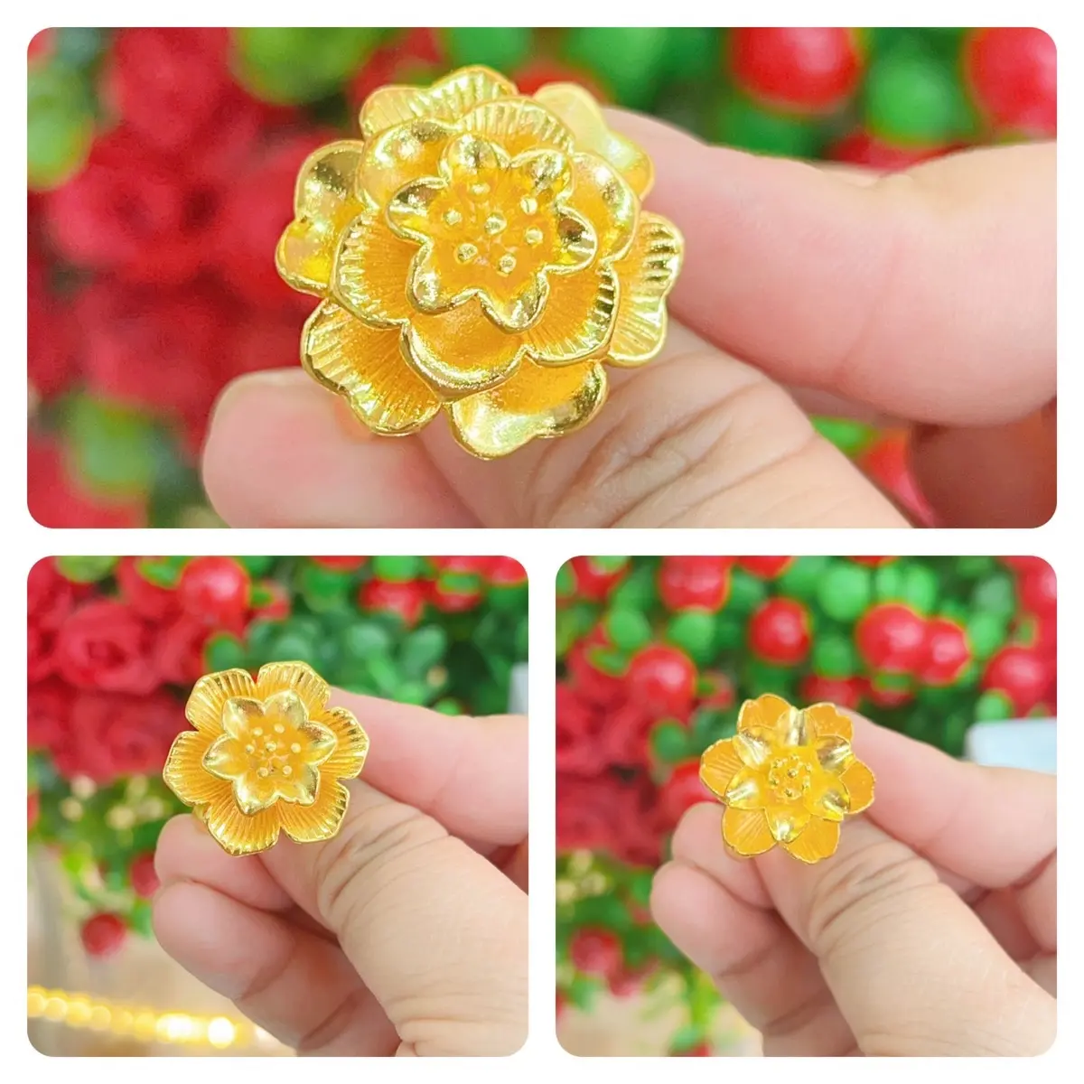 Nhẫn hoa mai cưới mạ 24.k cao cấp
