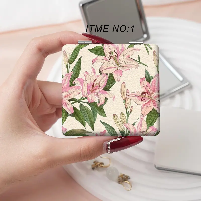 Floral Pattern Folding Makeup Mirror, 1 Count Portable Compact Mirror, Makeup Tool for Women & Girls, Cosmetic Mirror for Home and Travel 4
