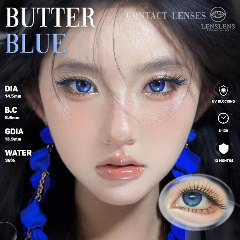 Lens Mắt Kính Áp Tròng Xanh Dương Hoạ Tiết Cánh Bướm Butter Blue 14.5mm