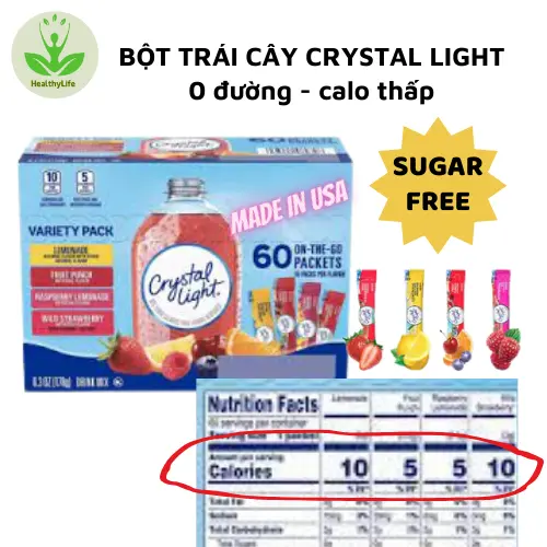 Bột trái cây pha nước ít CALO, 0 đường 1 gói Crystal Light