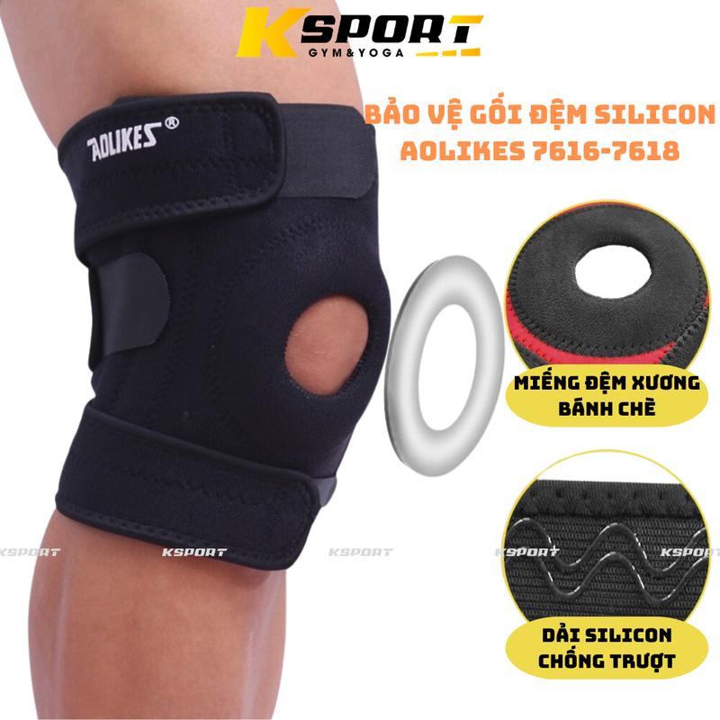 Băng Bảo Vệ Đầu Gối, Đai Quấn Đầu Gối Silicon Chơi Thể Thao Đá Bóng, Cầu Lộng, Gym...Aolikes 7618-7616 Sport