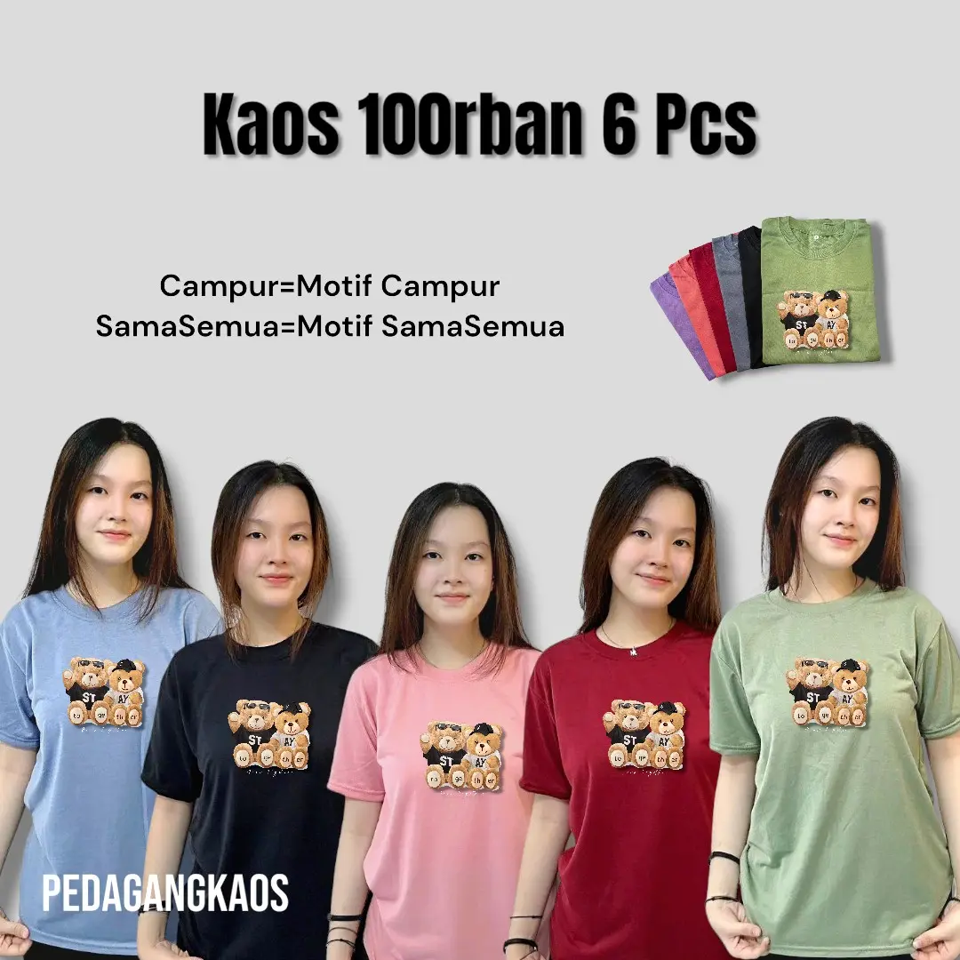 90rb Dapat 6 Pcs Kaos Wanita Motif Stay Together Lengan Pendek Bahan BabyTerry Slim-fitting Cocok Untuk Santai