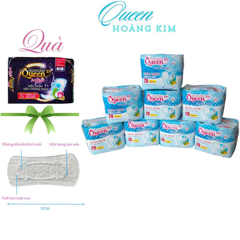 Combo 8 Gói Băng Hằng Ngày Queen Hoàng Kim Siêu Thấm Hút Dùng Cho Ngày Cuối Chu Kì Bề Mặt Bông Gòn [ tặng 1 gói ] Cho Bé Nữ Women Tampon    vesinh phunu 0
