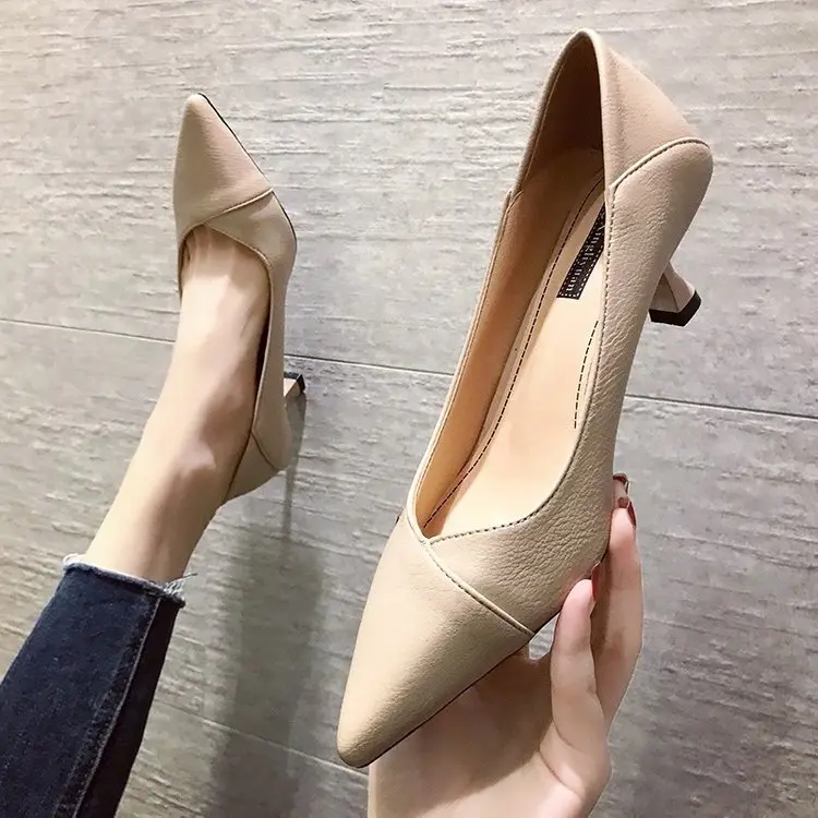 Giày Cao Gót, Phong Cách Hàn Quốc, Mũi Nhọn, Một Lớp, Gót Nhọn, Cắt Nông, Giày Cao Gót, Khâu Thời Trang, Giày Nữ Màu Đen, Bán Buôn, Mùa Hè 2024 Hàng Mới Về Shoes Đế Cao