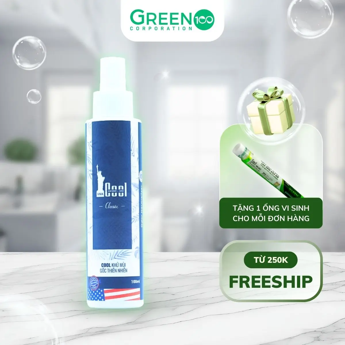 Chai Xịt Khử Mùi Cool Classic Tinh Dầu Quế Chanh Bạc Hà Loại Bỏ Mùi Hôi An Toàn Cho Mẹ Và Bé 100ml