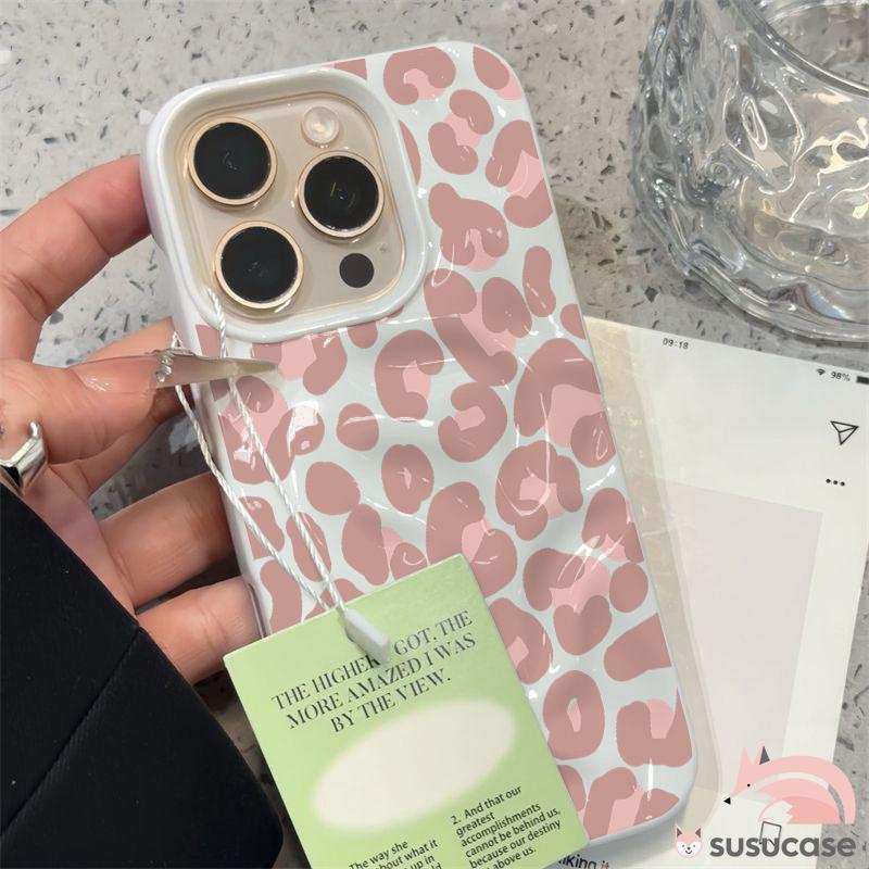 Case HP Untuk Realme C63 C31 C51 C33 C55 C53 C35 C30 C25 C12 C25S Note 50 60 C21Y C25Y C21 C20 C11 C20A C15 7i 5 5i 5S 6i C3 C17 Sweet Pink Leopard Print Gelombang Ruffle Air Mengkilap Soft Cover