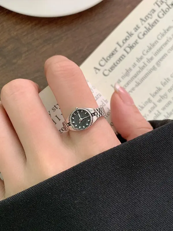 Vintage Style Clock Design Round Dial Ring for Women,  Hip-hop Fashion Metal Jewelry for Party, Daily Clothing Decor, Trendy All-match & Exquisite Jewelry for Birthday Gift 0