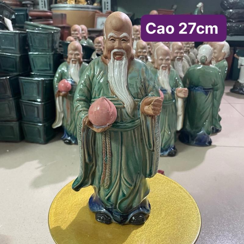 cao 27cm tượng ông thọ cầm đào ghép cây bonsai mini gốm Bát Tràng trang trí decor không gia nhà bạn Decor Phòng Trang Trí Nhà