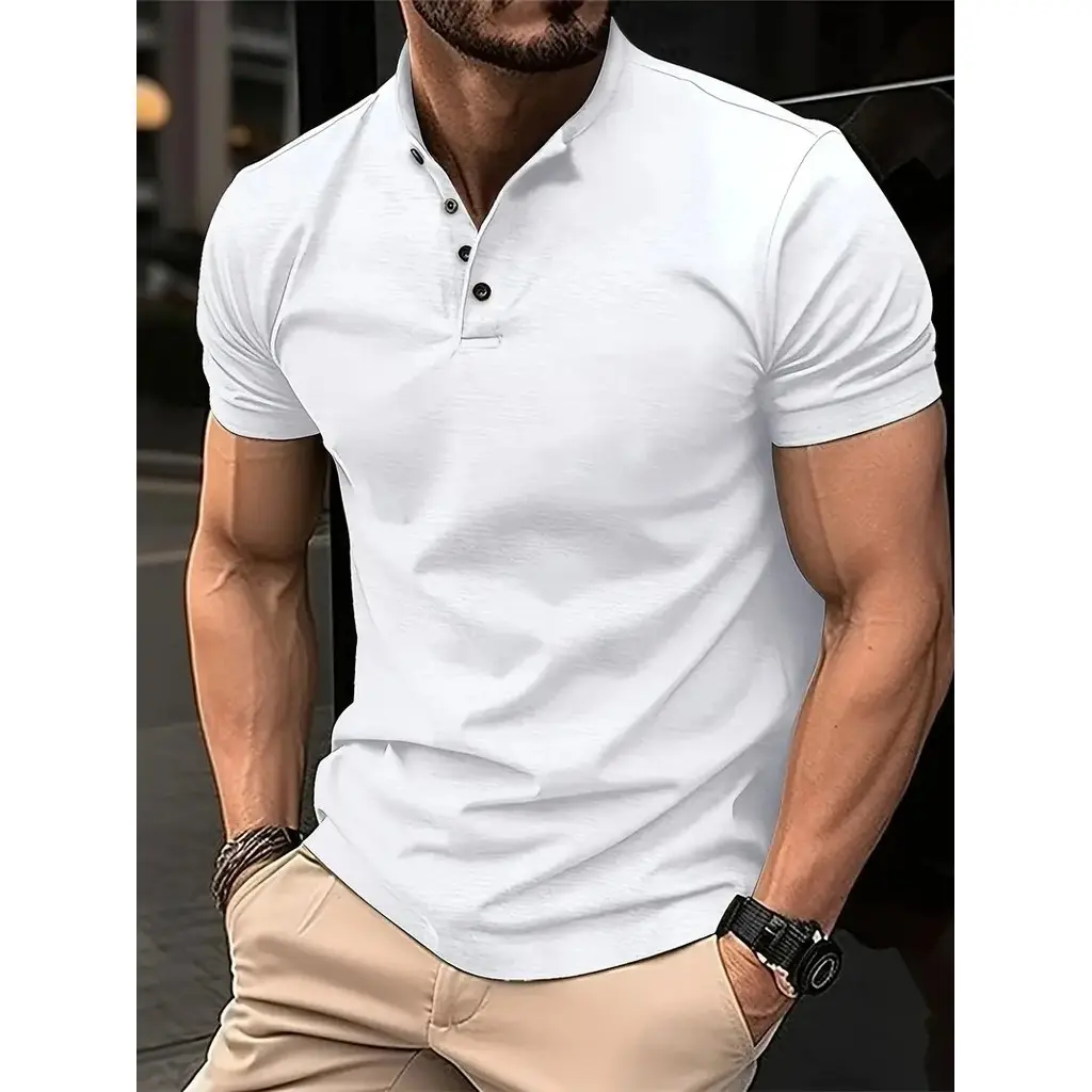 Men's Henley T-Shirts Short Sleeve Casual Button Henley Shirts Tee Summer Beach Polo Shirts Menswear Top Outdoor Polyester Tennis Lingerie Tropical Wetsuit Plain Beige