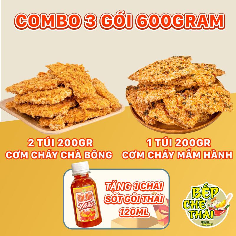 VÕ HÀ LINH x BẾP CHÈ THÁI Combo 3 gói 600g cơm cháy tặng kèm 1 chai sốt gỏi thái 400g chà bông + 200g mắm hành