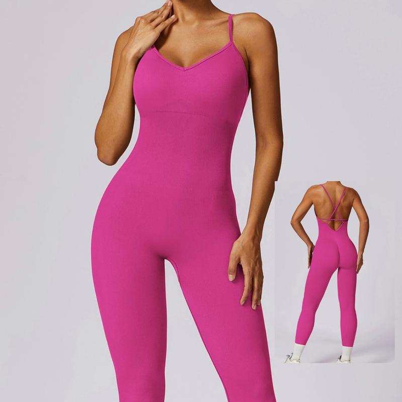 [Hàng Săn SA.LE] Jumpsuit Bộ đồ tập liền thân chất dệt kim thiết kế đan dây trẻ trung dành cho nữ tập yoga gym- Top - Sport
