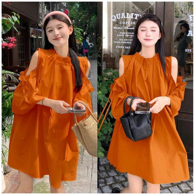 váy babydoll với điểm nhấn cổ xếp ly hở vai