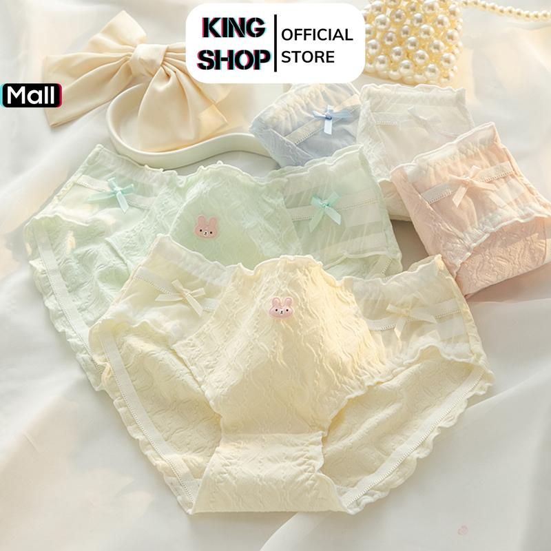 Quần lót nữ Thun cotton viền ren đính nơ dễ thương icon thỏ xinh xắn KING SHOP L2861 Women