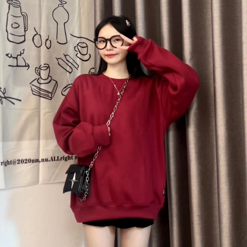TACAT Áo SWEATER nỉ Bông TRƠN C0 - TACAT UNISEX nam nữ LOCAL BRAND Menswear Hoodie Trắng Chất vải nỉ bông Kiểu dáng cổ tròn tay áo dài bo chun Form rộng thoải mái
